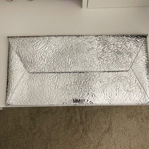 Silver crinkled leather envelope clutch